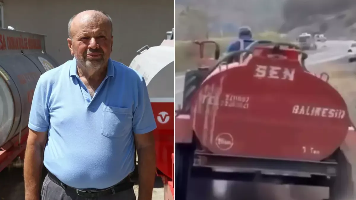 Türkiye patlak lastikle yangına su taşıyan çiftçiyi konuşuyor