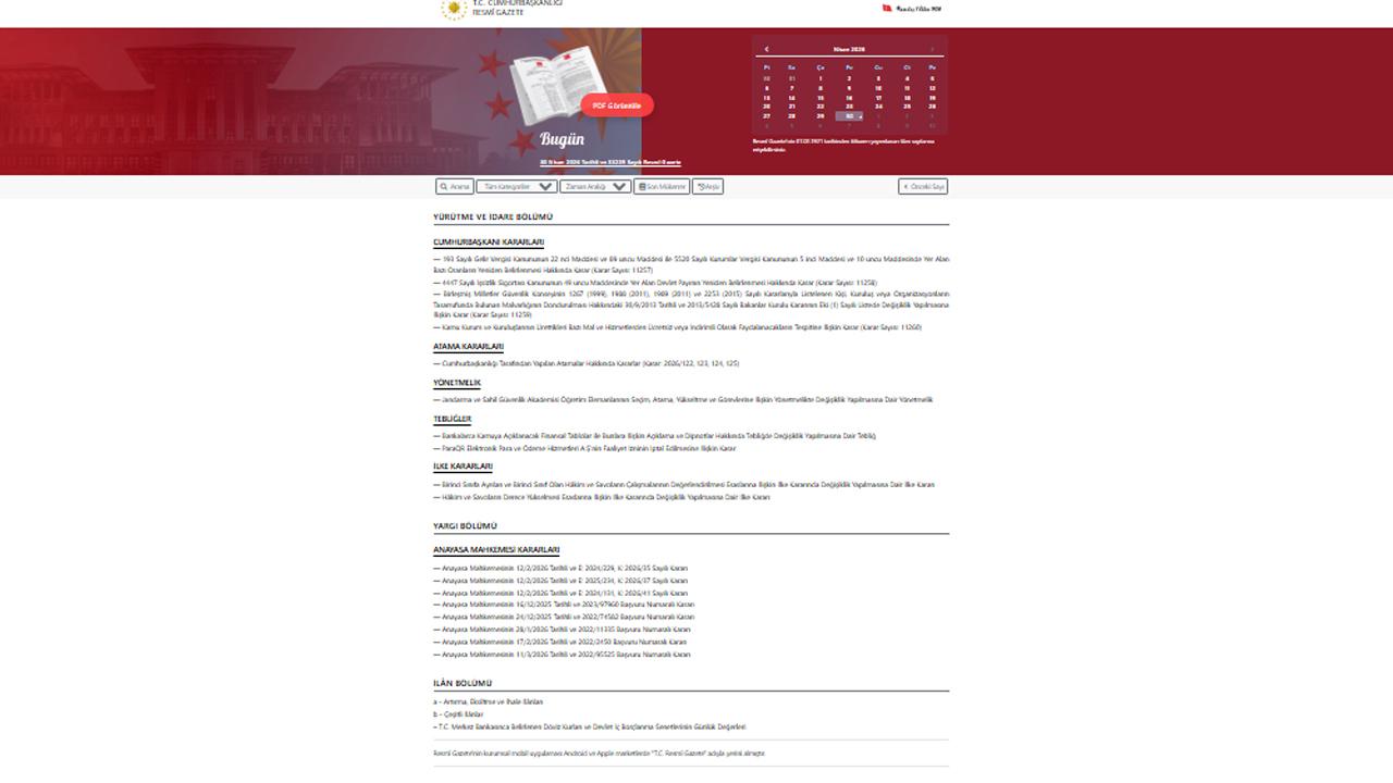 30 Nisan Resmi Gazete yürürlüğe girdi